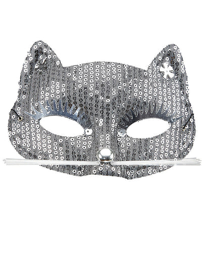 Loup chat pour adulte argenté à sequins