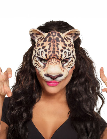 Loup léopard pour adulte beige et noir tacheté avec oreilles