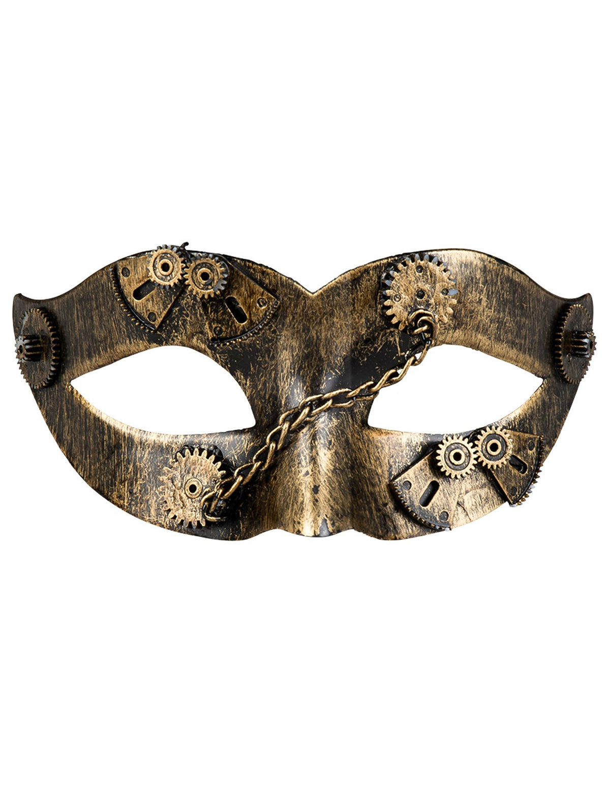 Loup steampunk pour femme avec rouages dorés et chaînette