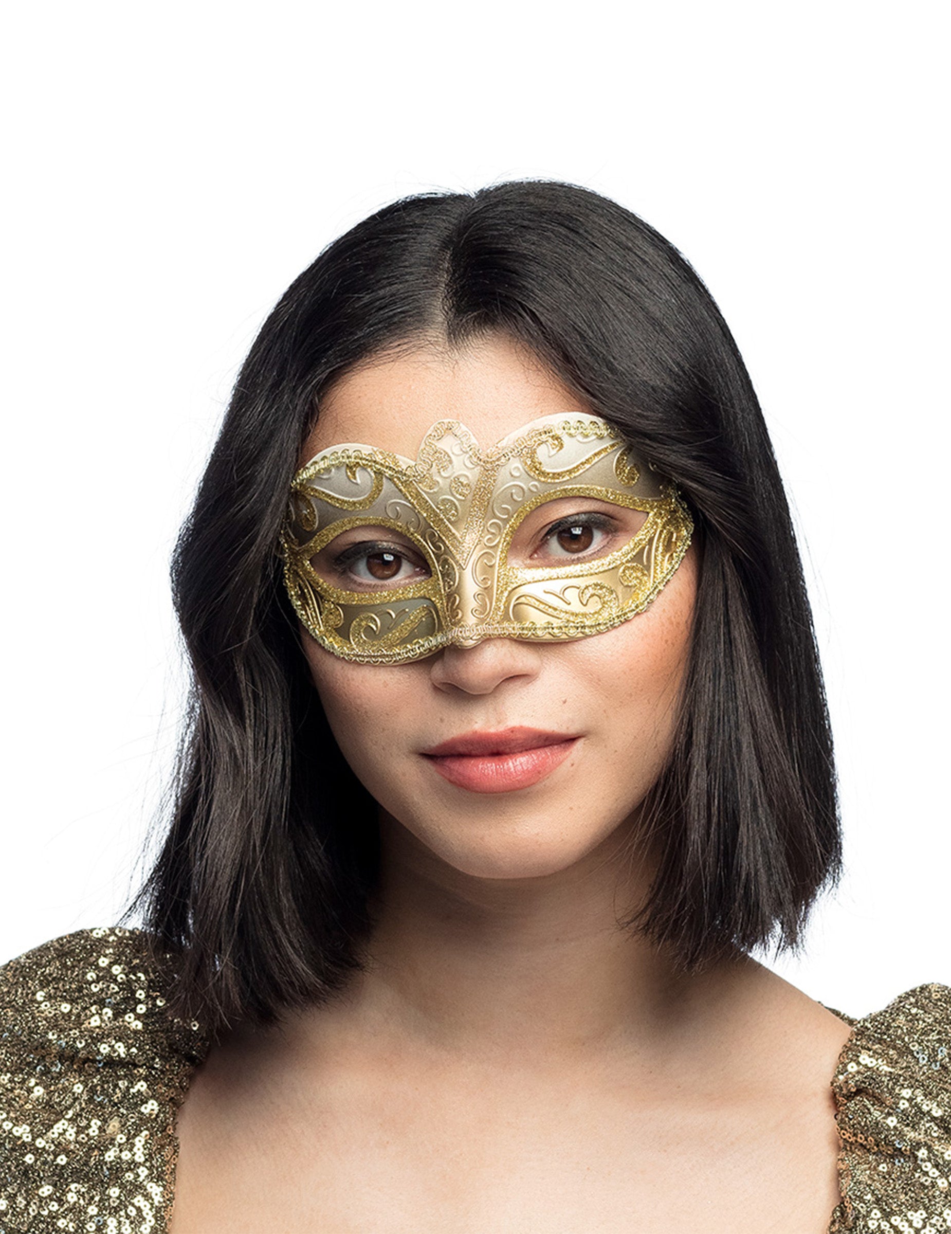 Sprednji pogled na zlato-beli bleščeči venec za ženske