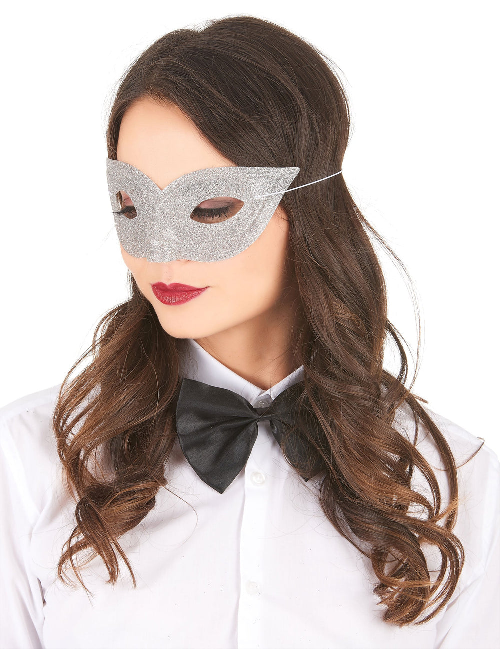Loup vénitien pailleté pour adulte argent