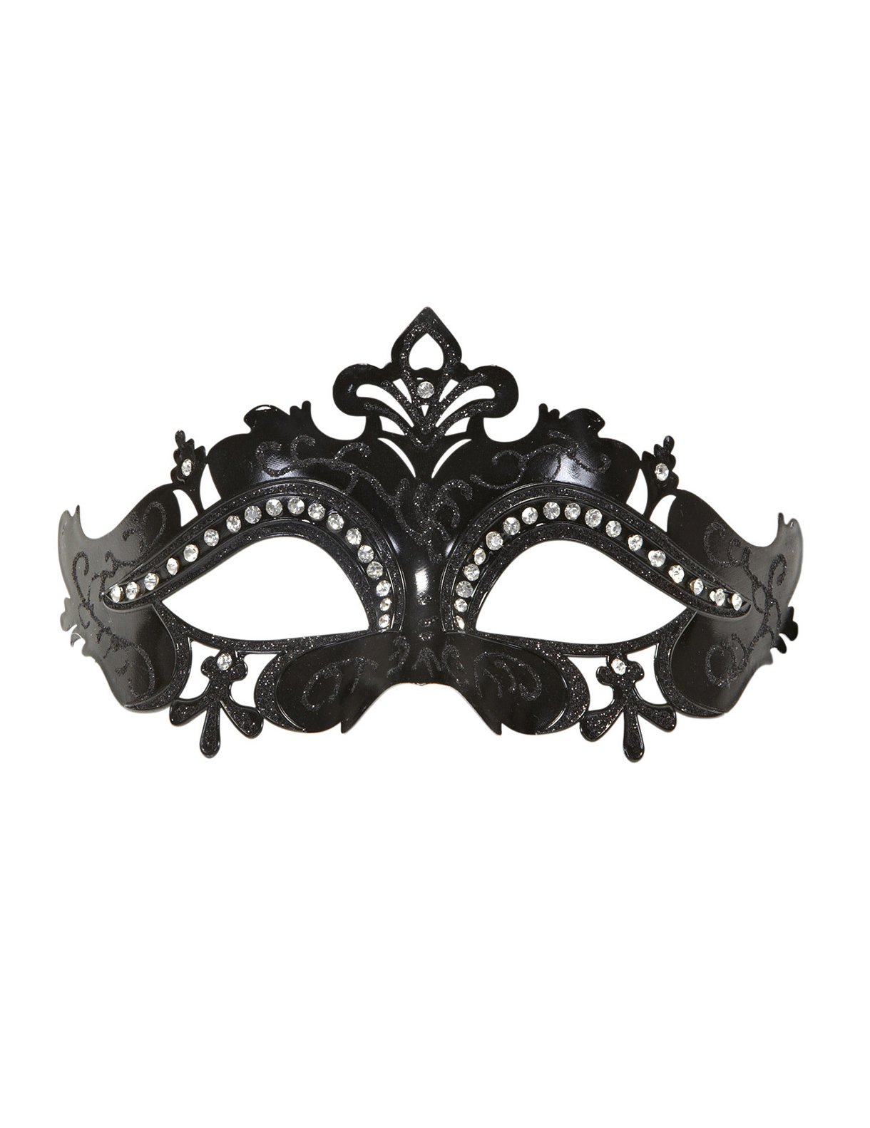 Sprednji pogled na črni strass venecijanski maska za odrasle