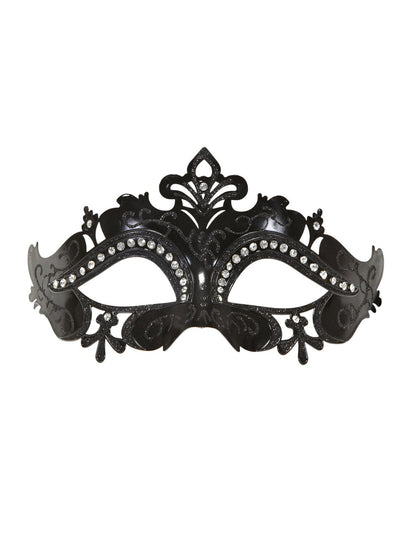 Sprednji pogled na črni strass venecijanski maska za odrasle