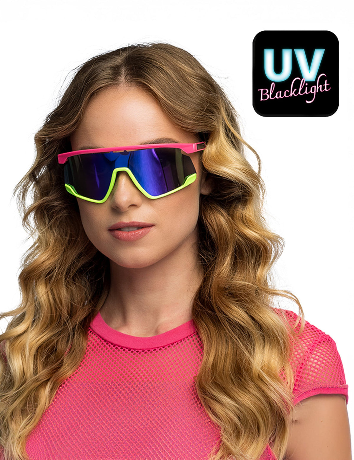 Lunettes de fêtes néons pour adulte rose et jaune fluo réactives aux UV
