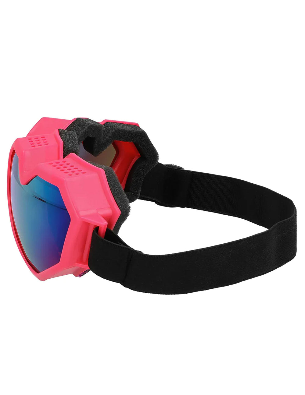 Vue de profil et de l'élastique des lunettes de ski cœur
