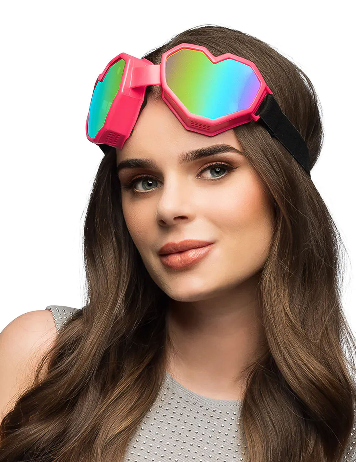 Lunettes de ski cœur pour adulte roses avec verres irisés