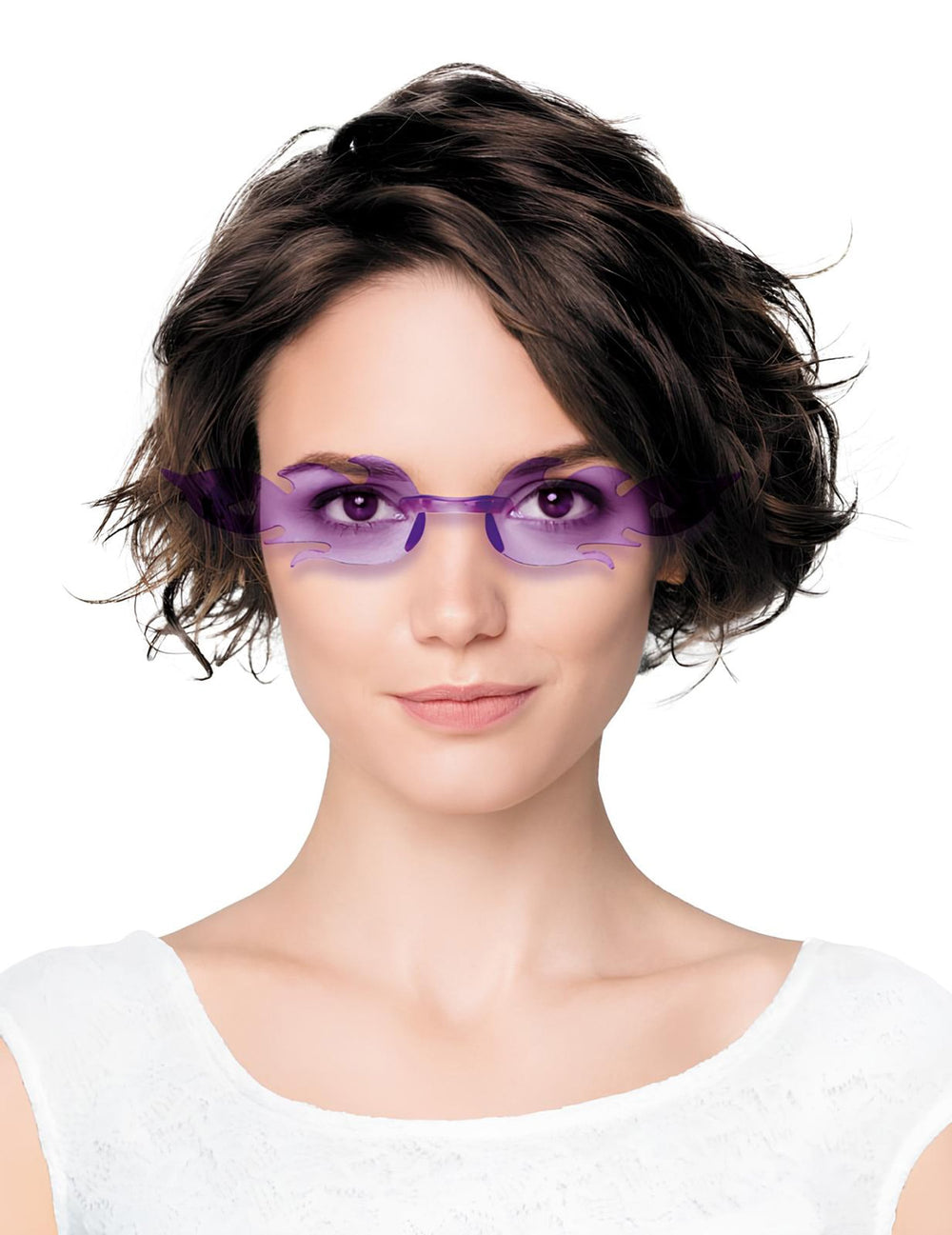 Vue de face des lunettes flammes pour adulte violettes
