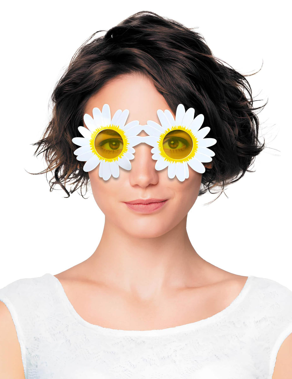 Lunettes fleurs marguerites pour adulte blanches et jaunes
