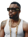 Lunettes gangsta pour adulte noir et or avec symboles dollar