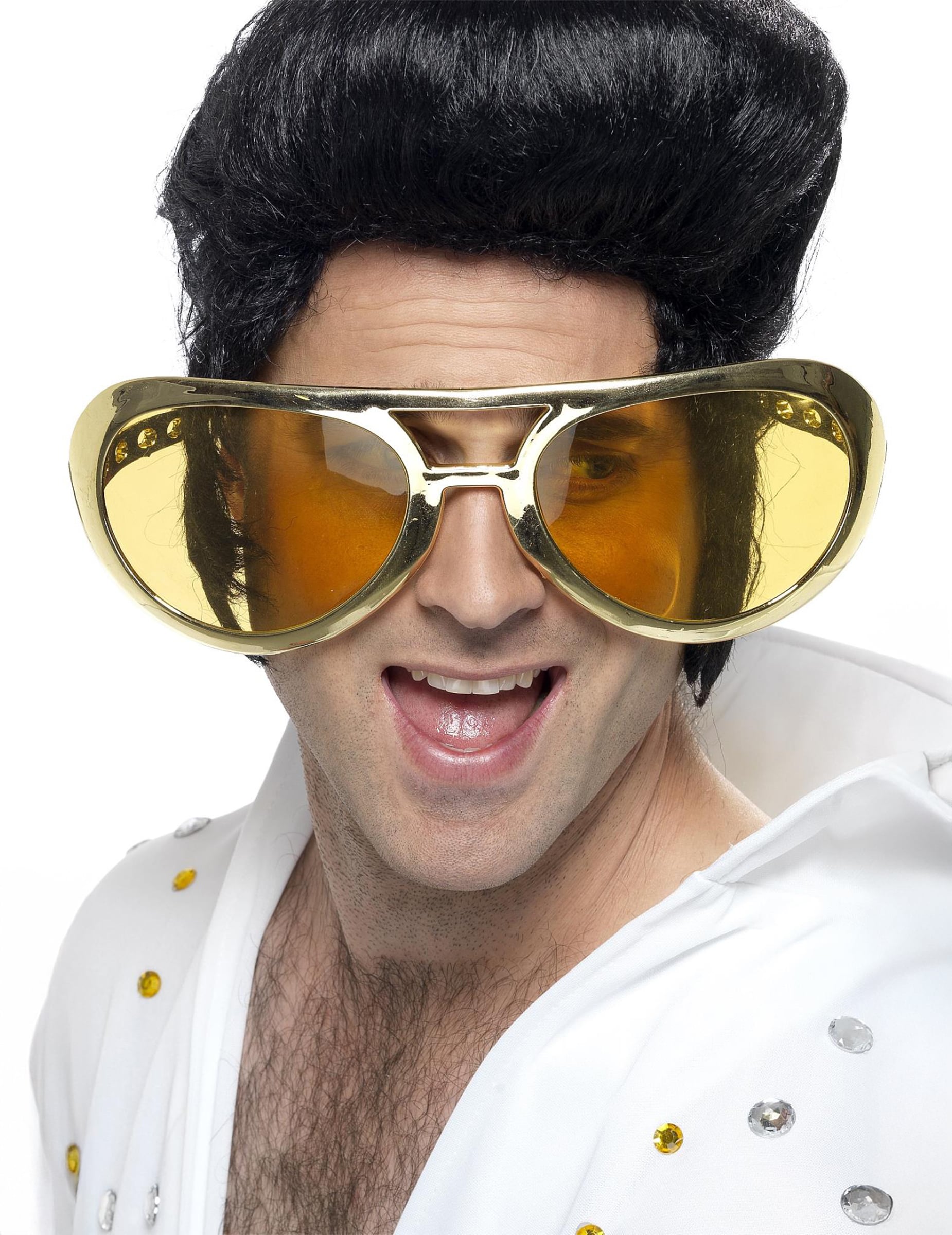 Gros plan des lunettes géantes pour adulte dorées