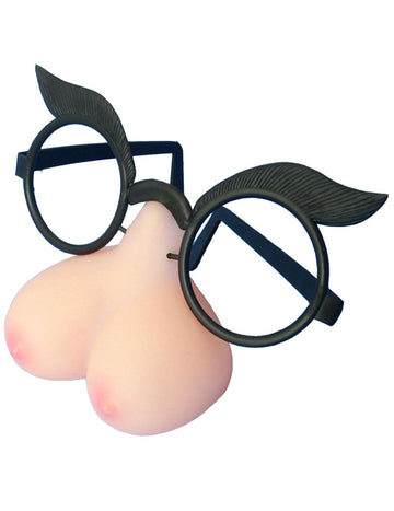 Lunettes humoristiques nibards pour adulte noires avec faux seins couleur chair