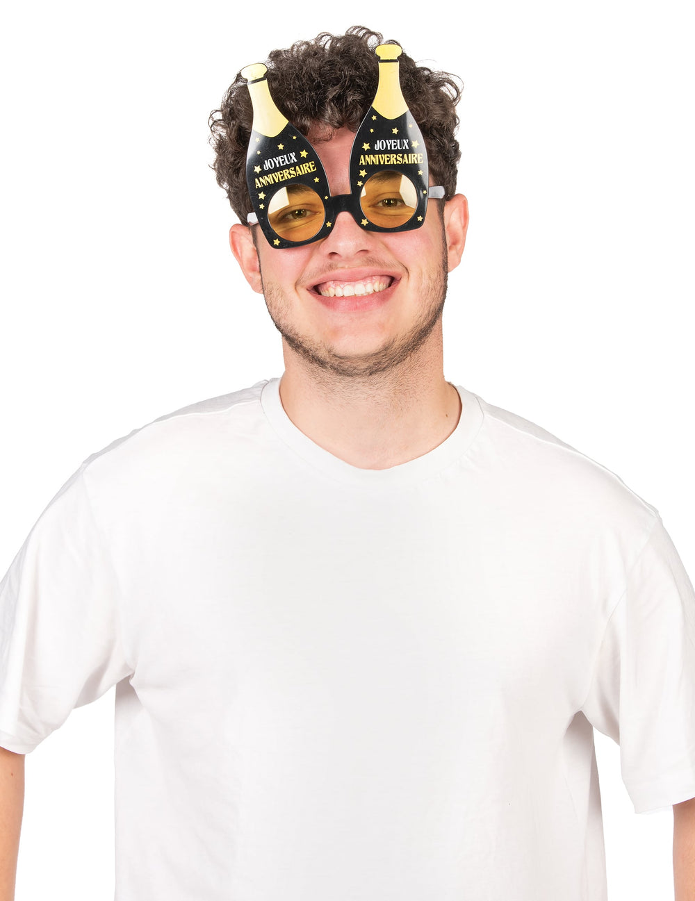 Lunettes Joyeux anniversaire pour adulte bouteilles de champagne noires et dorées