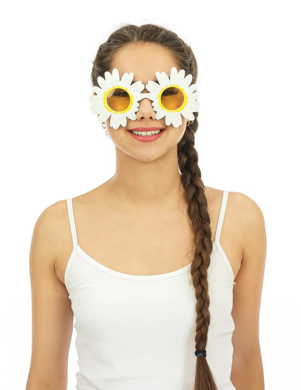 Lunettes pâquerettes pour adulte blanches avec verres jaunes