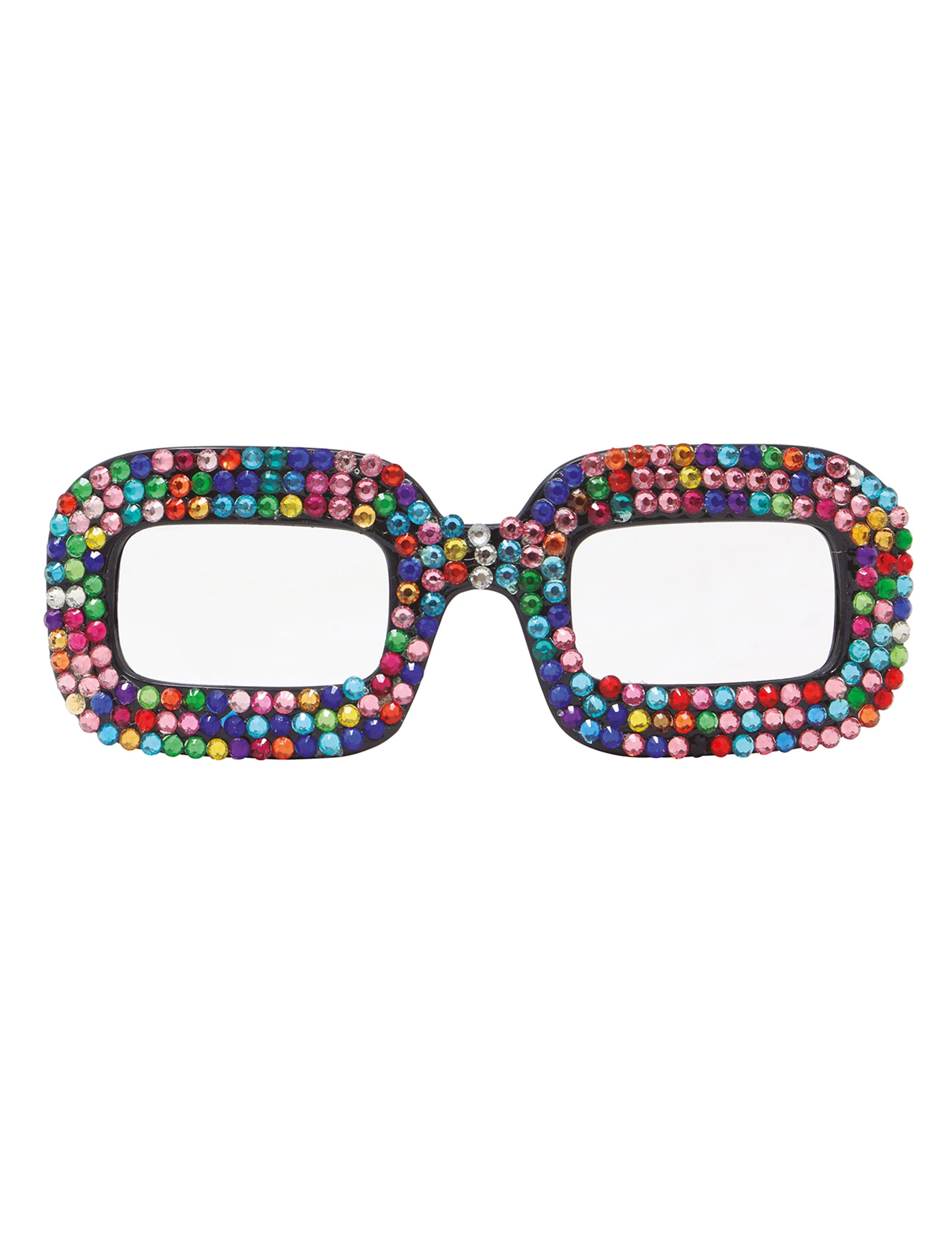 Vue de face des lunettes pop pour adulte multicolores à strass