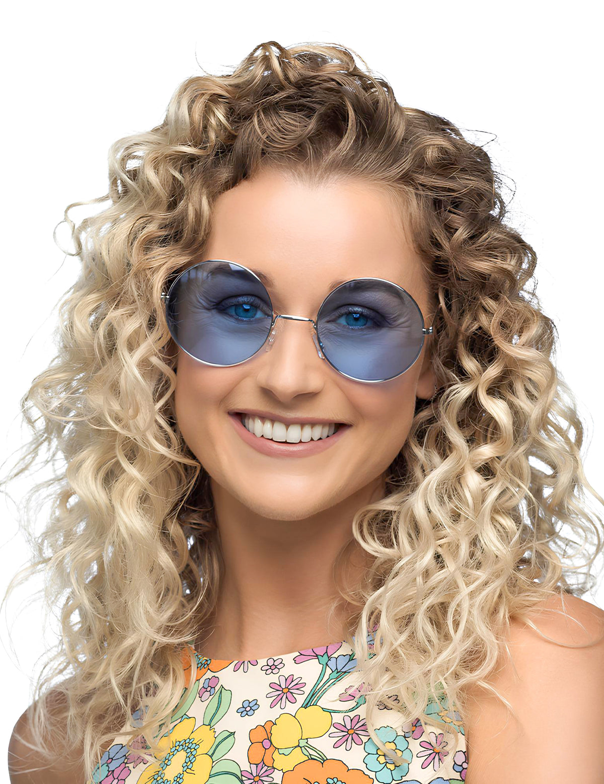 Lunettes rondes géantes hippies pour femme bleues