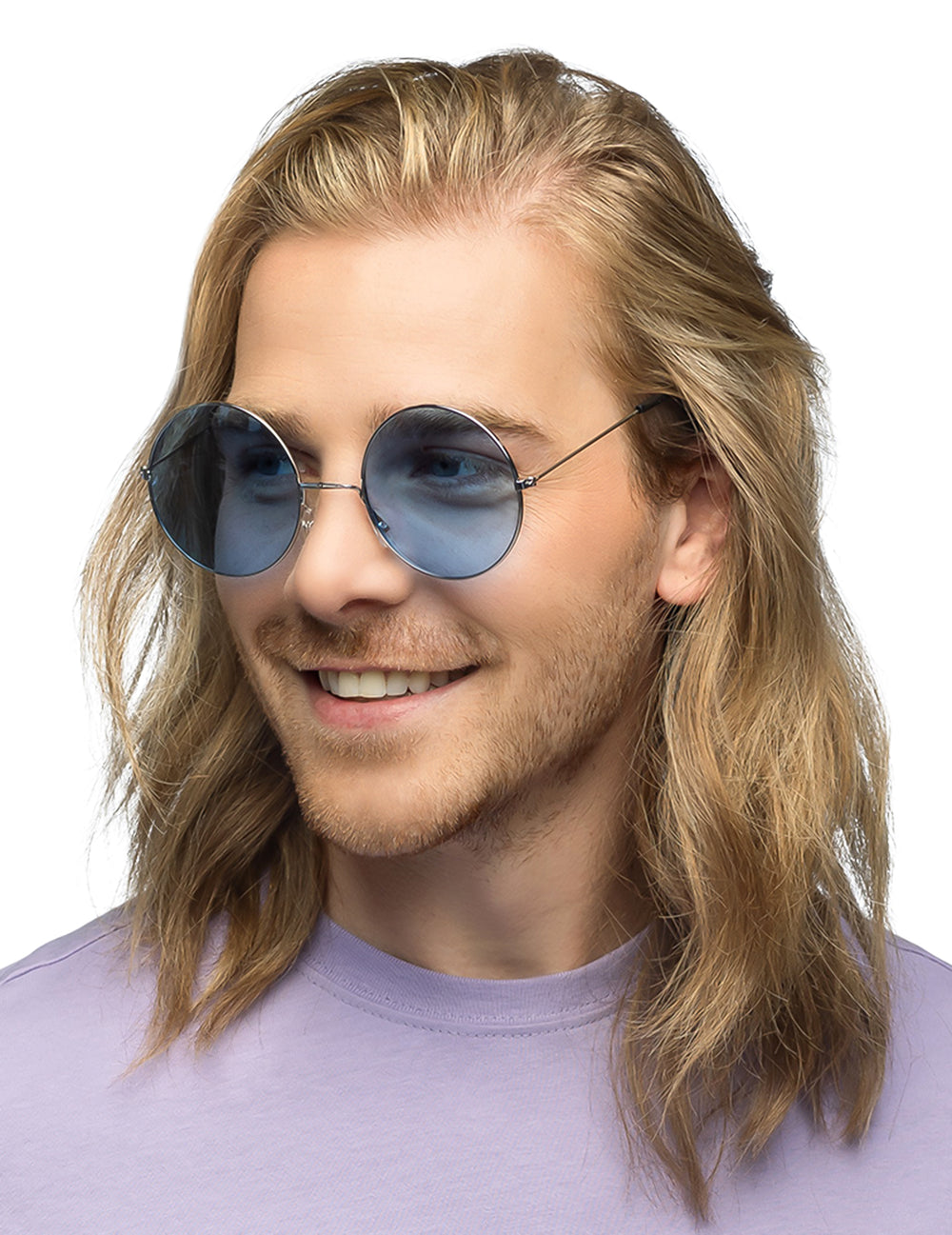 Vue de profil des lunettes rondes géantes hippies