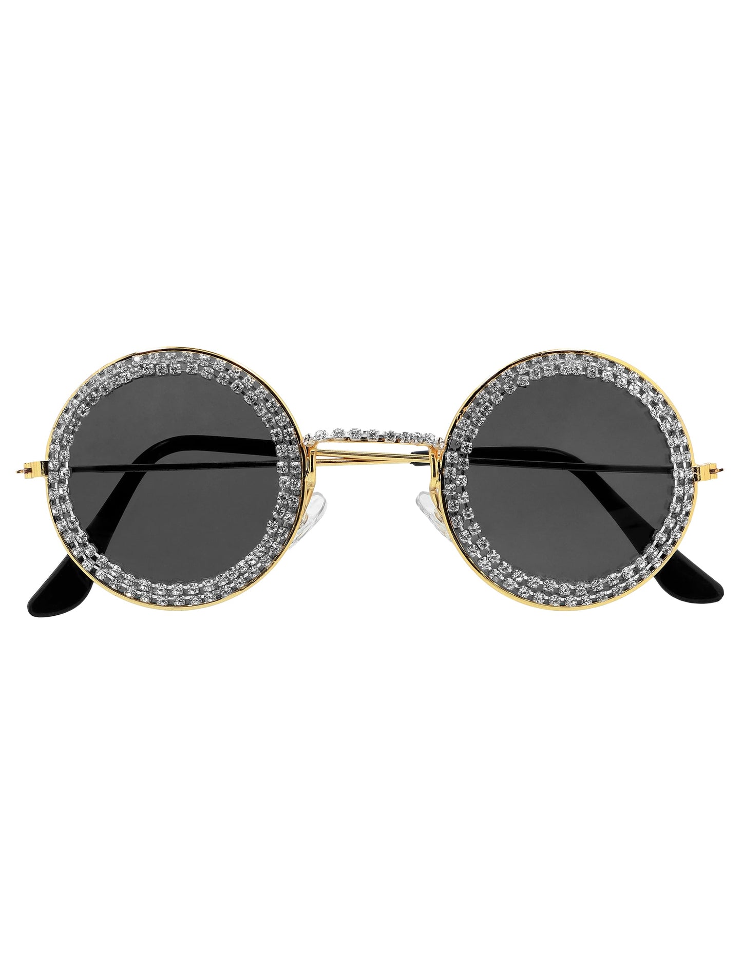 Lunettes rondes à strass pour adulte noires et dorées