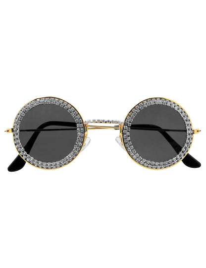 Lunettes rondes à strass pour adulte noires et dorées