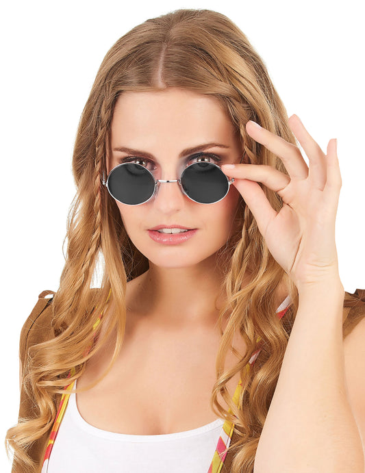 Lunettes rondes hippie pour adulte noires