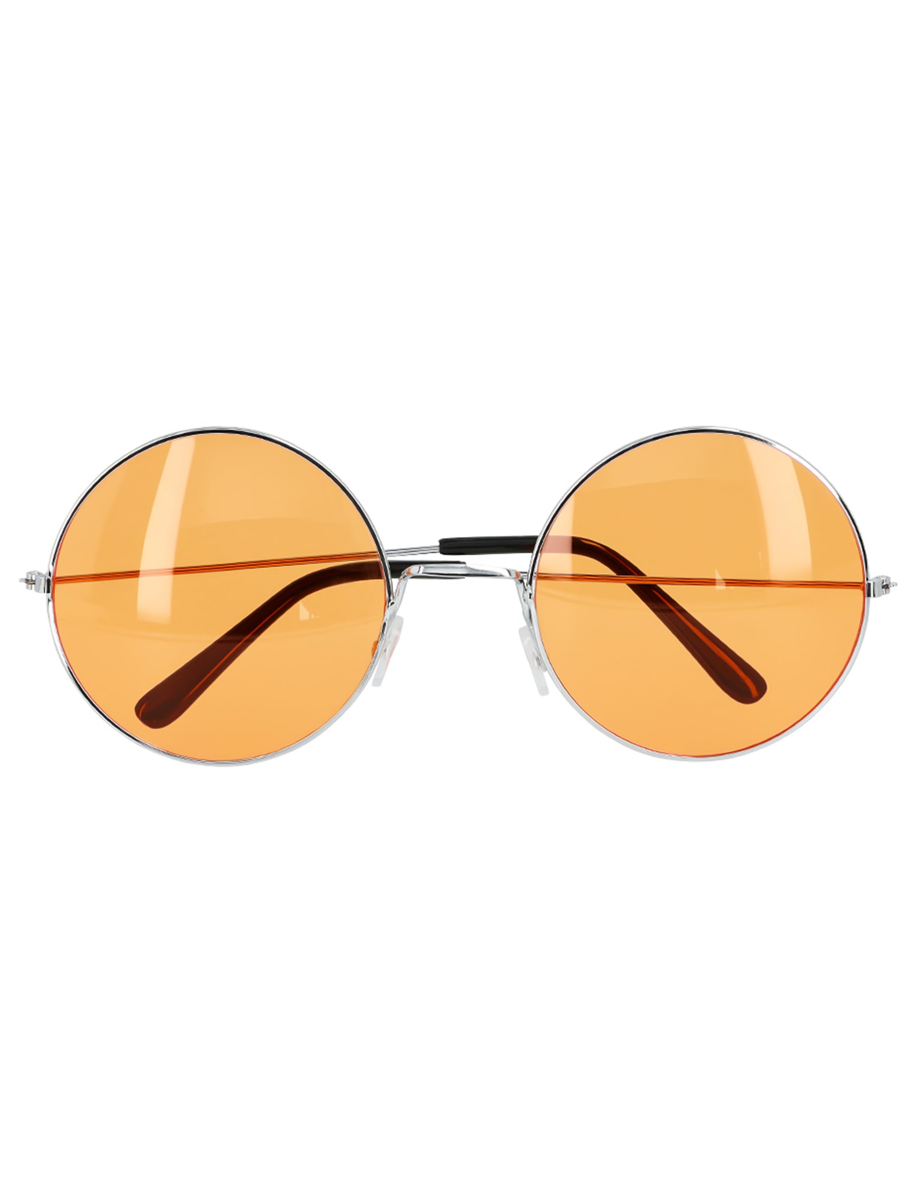Détail des verres oranges des lunettes rondes géantes hippies