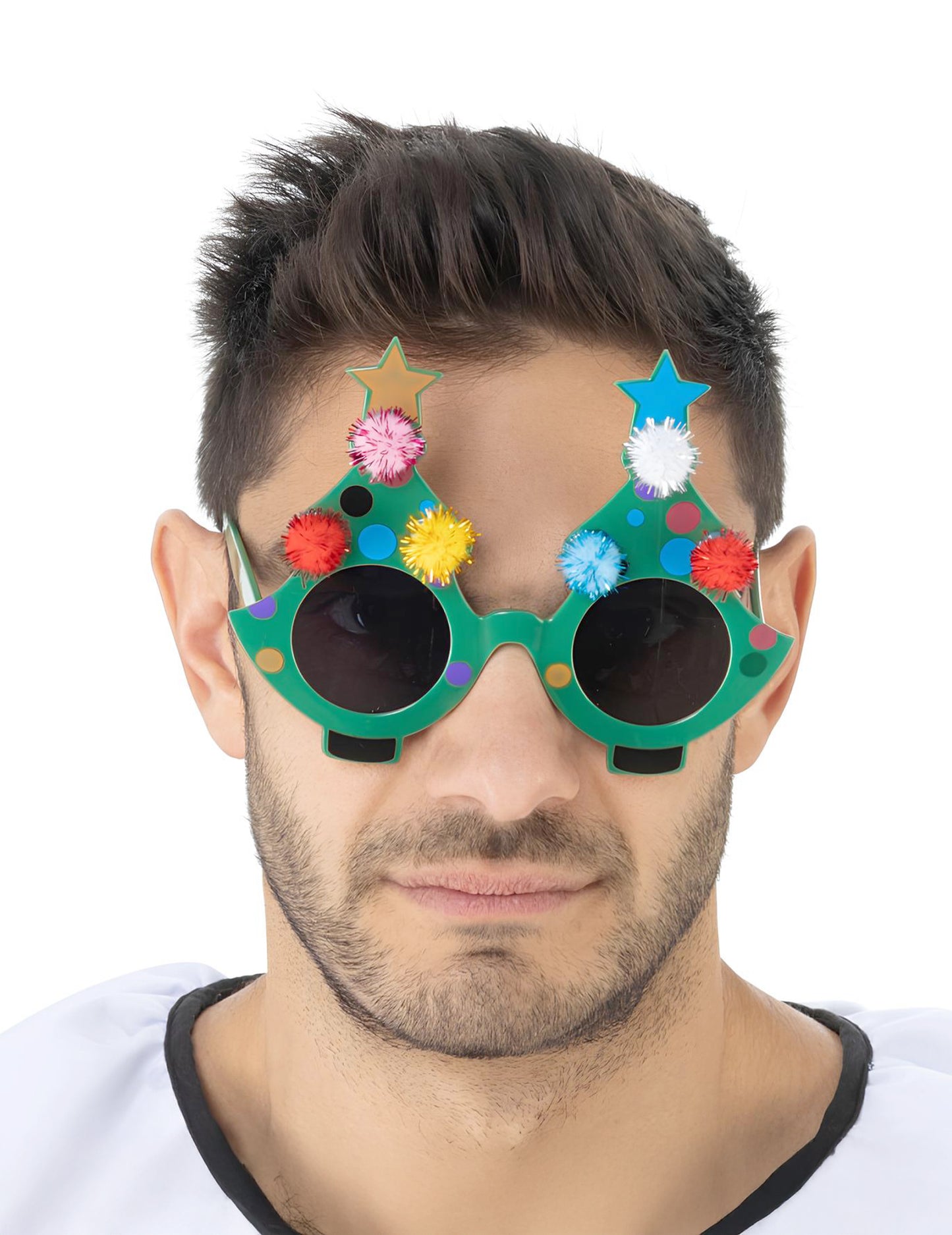 Lunettes sapin de Noël Terrifier™ pour adulte vertes avec pompons colorés