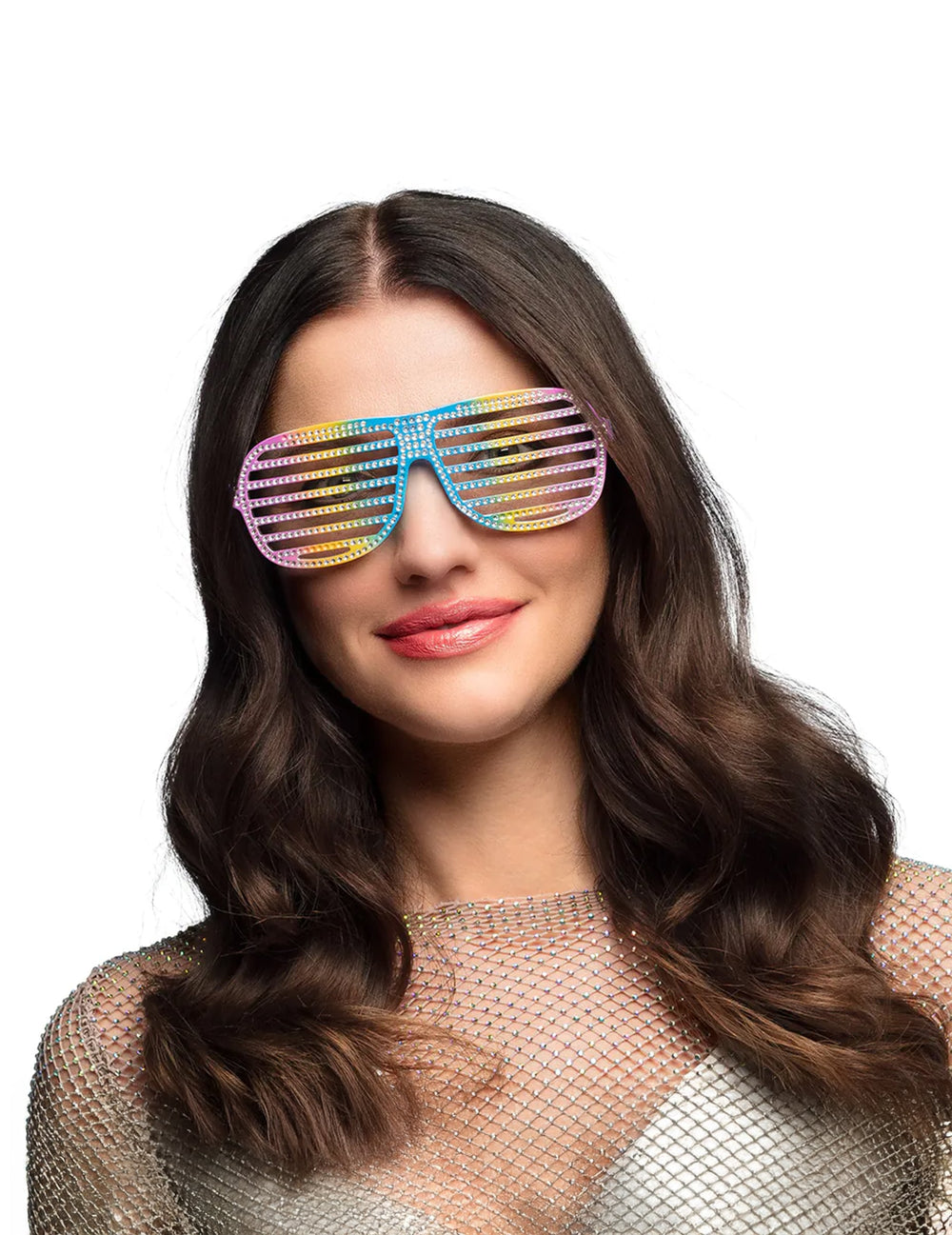 Vue de face des lunettes striées arc-en-ciel pour adulte