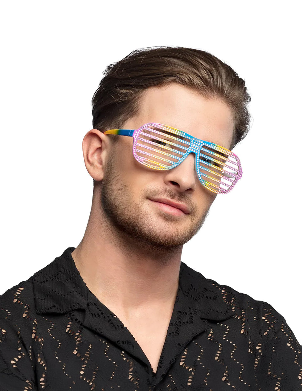 Vue de profil des lunettes striées arc-en-ciel pour adulte