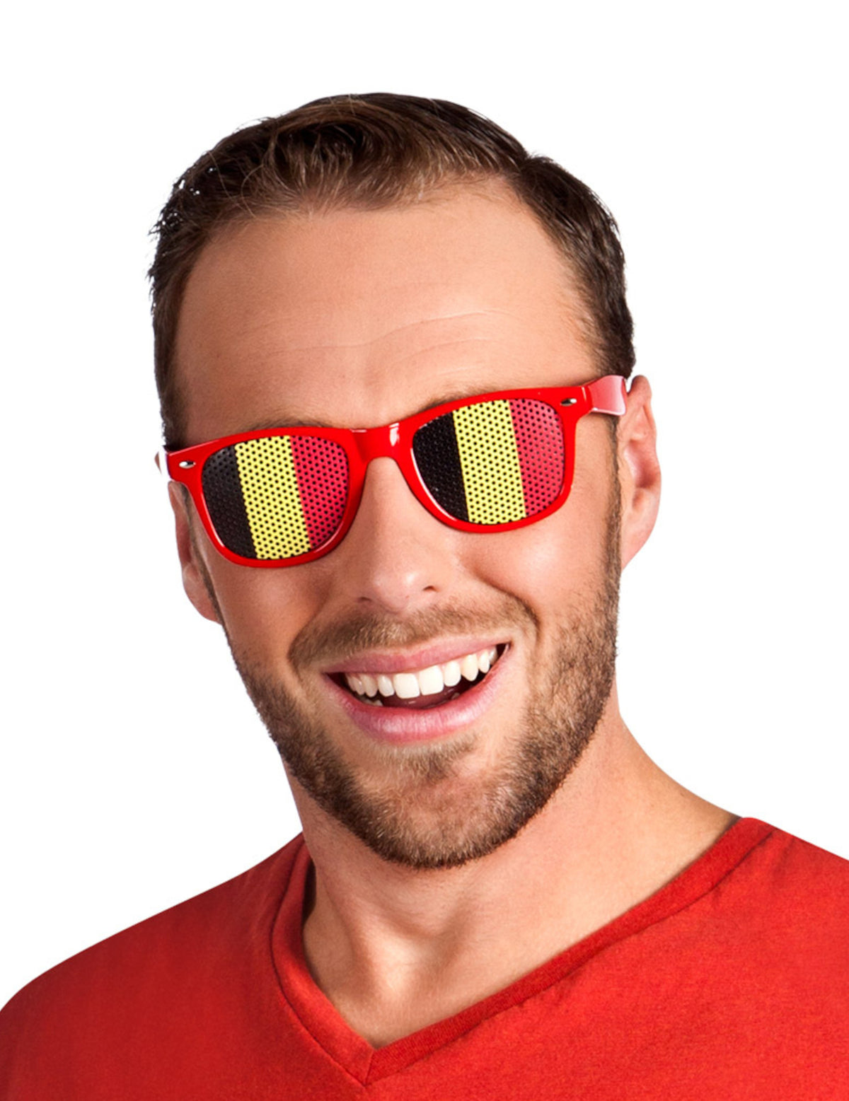 Lunettes supporter Belgique pour adulte rouges avec verres motif drapeau belge