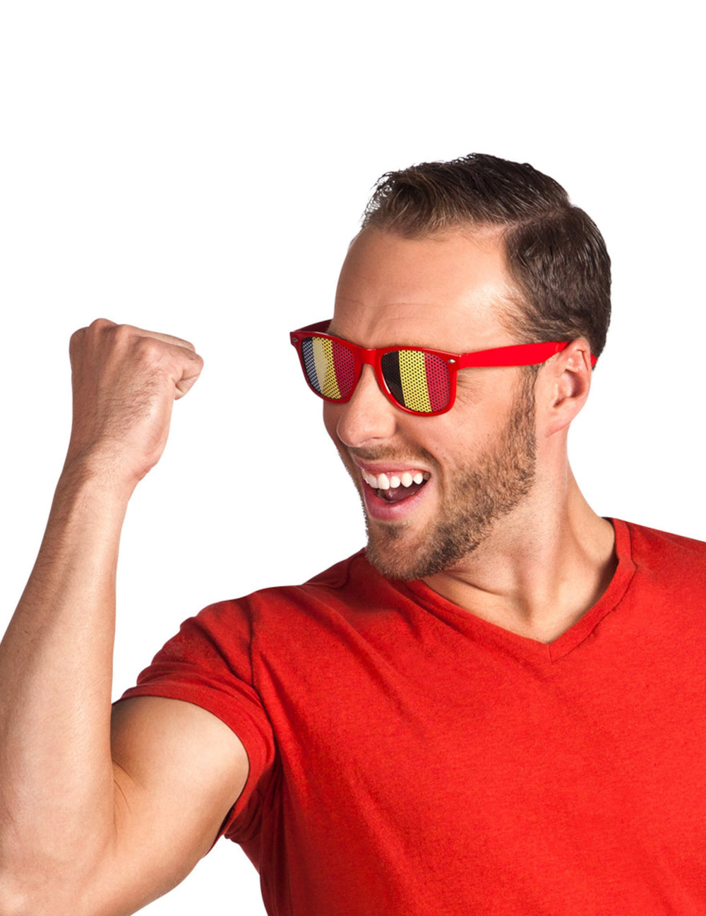 Lunettes supporter Belgique pour adulte rouges avec verres drapeau belge