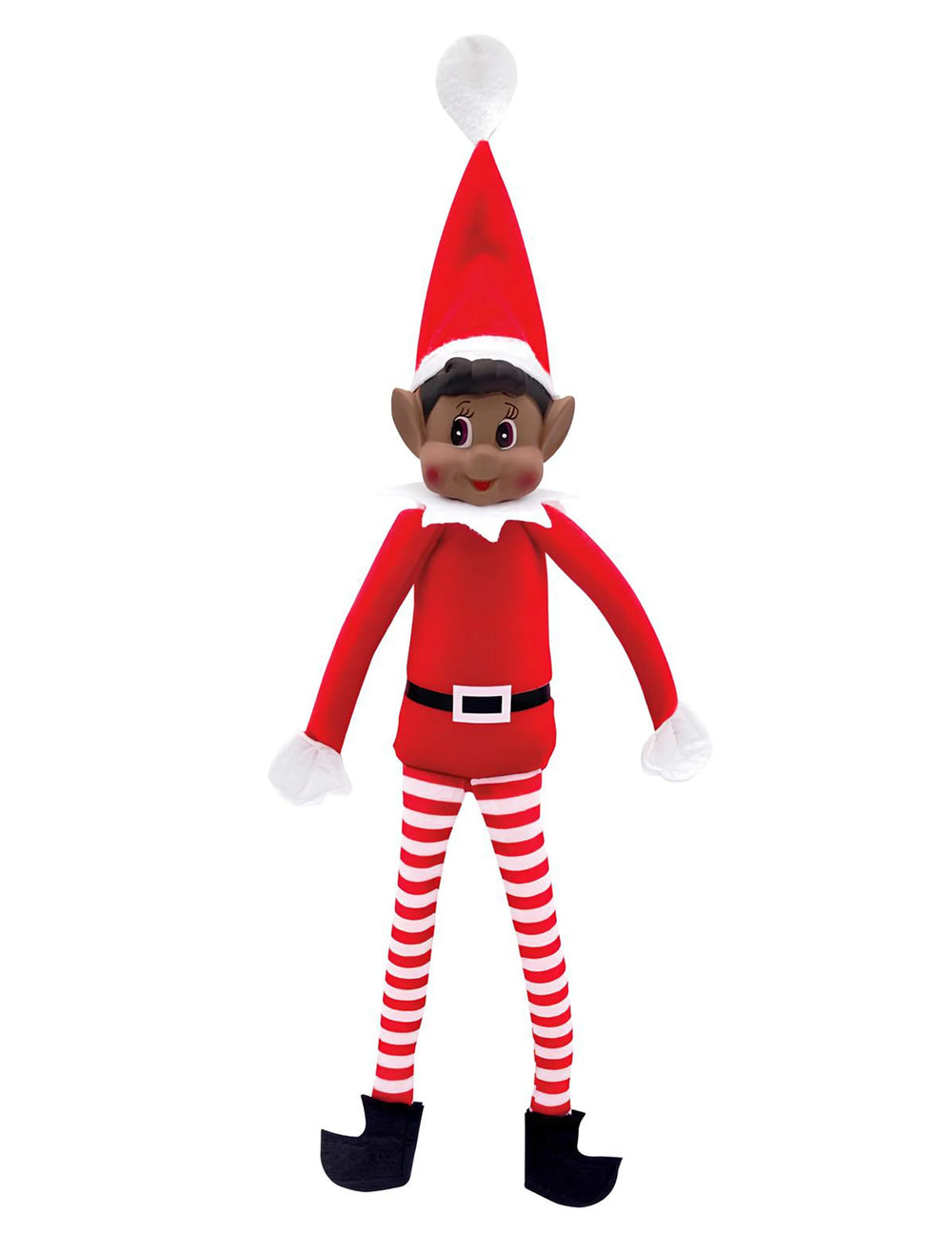 Lutin farceur Pimpon pour garçon rouge et blanc avec jambes rayées et peau mate