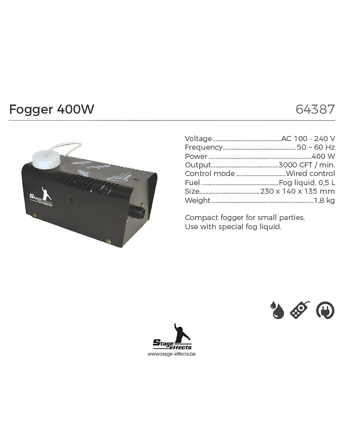 Fiche technique de la machine à fumée 400W
