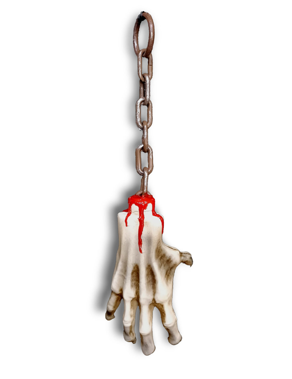 Main ensanglantée suspendue pour Halloween avec chaîne rouillée