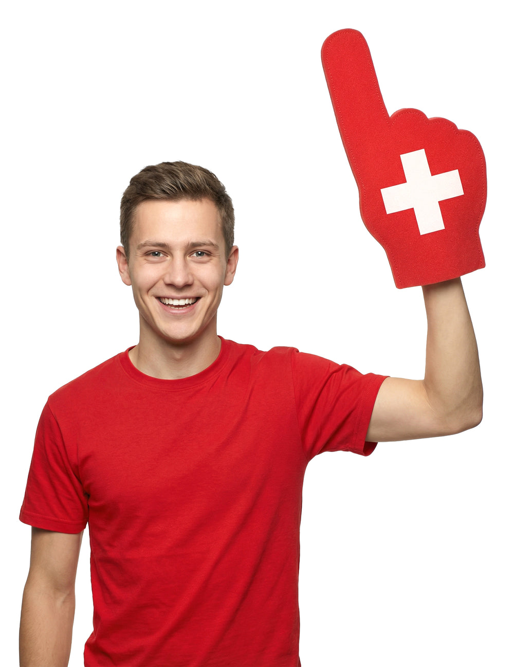 Main de supporter en mousse Suisse pour adulte rouge et blanche