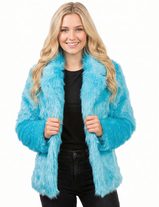 Manteau en fausse fourrure bleue adulte