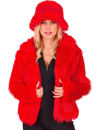 Rdeč plašč iz umetnega krzna za odrasle