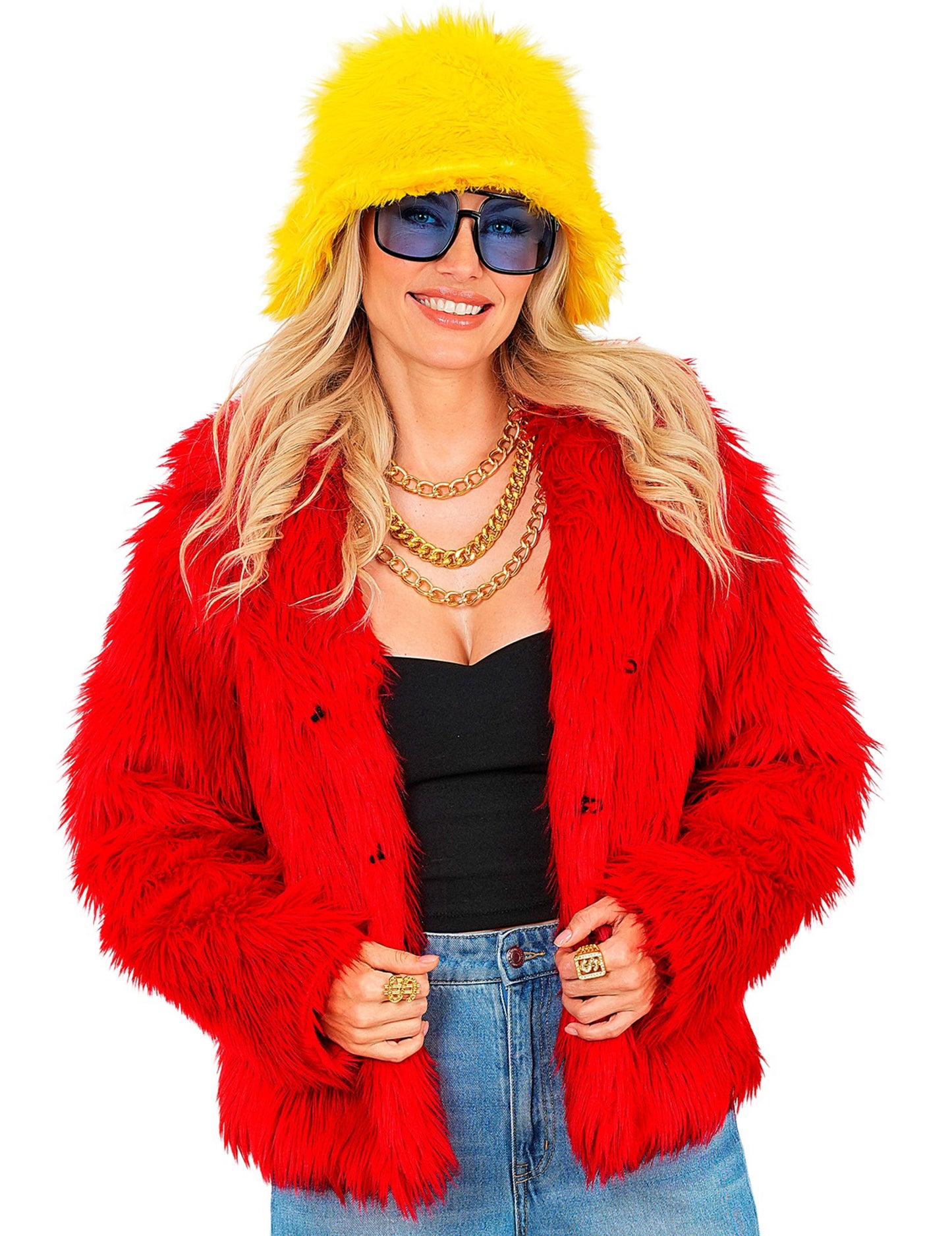 Rdeč plašč iz umetnega krzna za odrasle