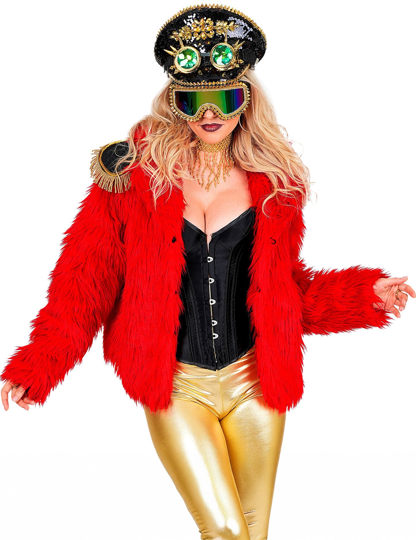 Rdeč plašč iz umetnega krzna za odrasle