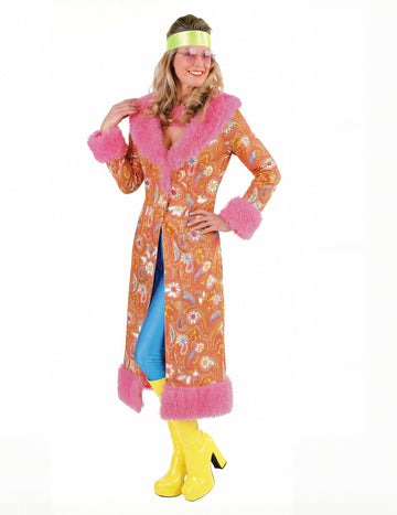 Manteau hippie à fausse fourrure rose adulte