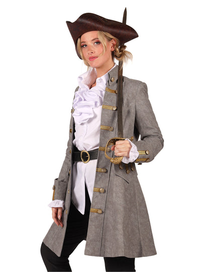 Ženski dolg siv piratski suknjič