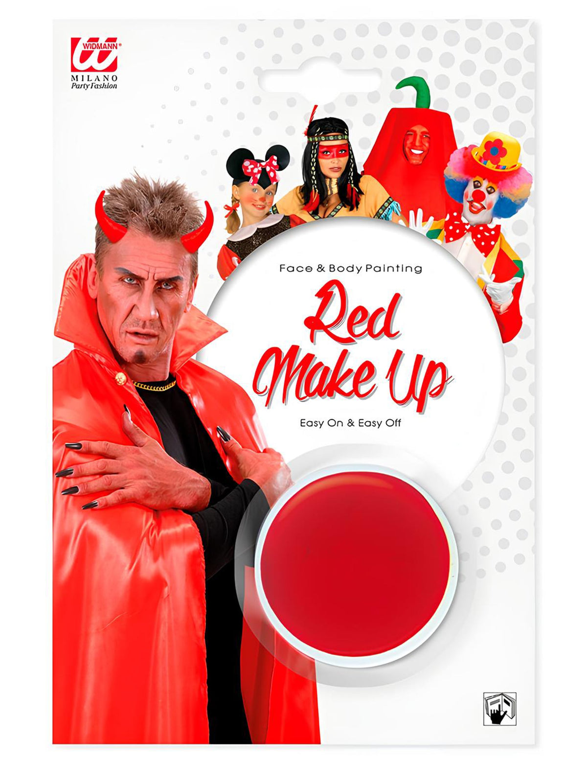 Vue du packaging du maquillage à l'eau pour adulte rouge