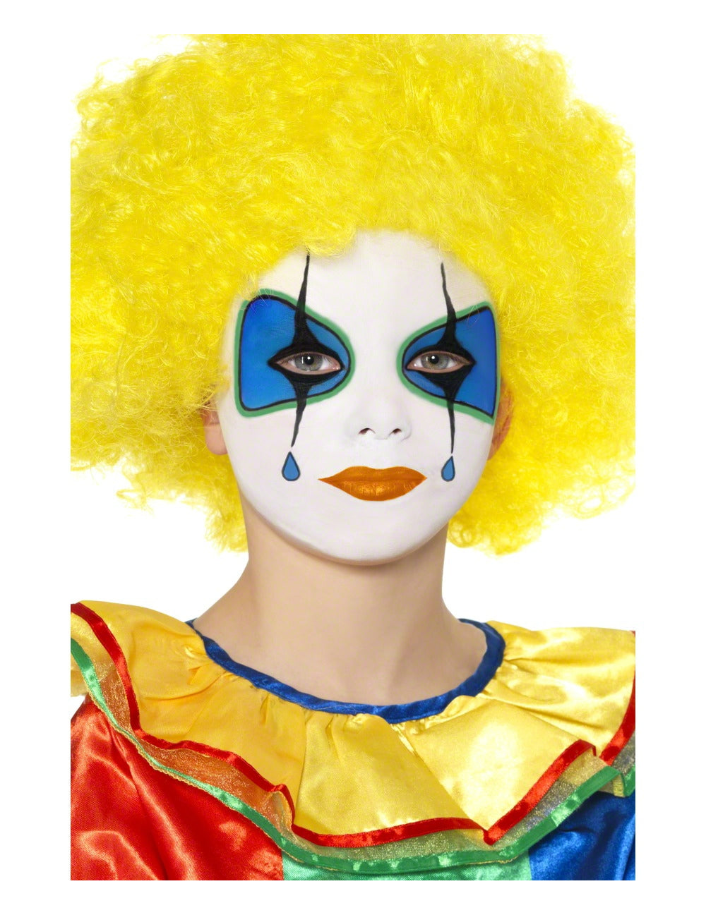 Gros plan sur le rendu final du maquillage crayons de clown pour enfant