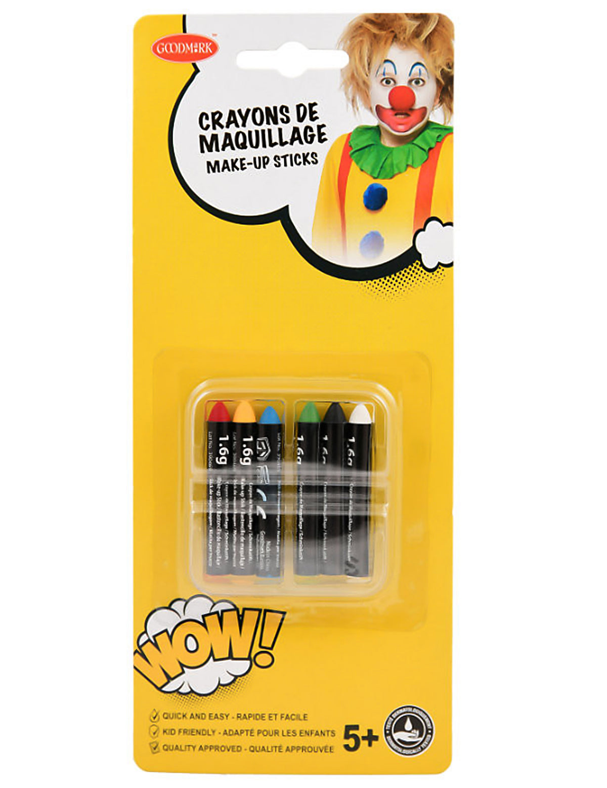 Maquillage crayons de clown pour enfant multicolores 6 pièces