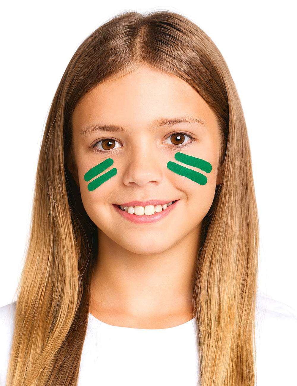 Application sur les joues du maquillage fard gras pour adulte vert