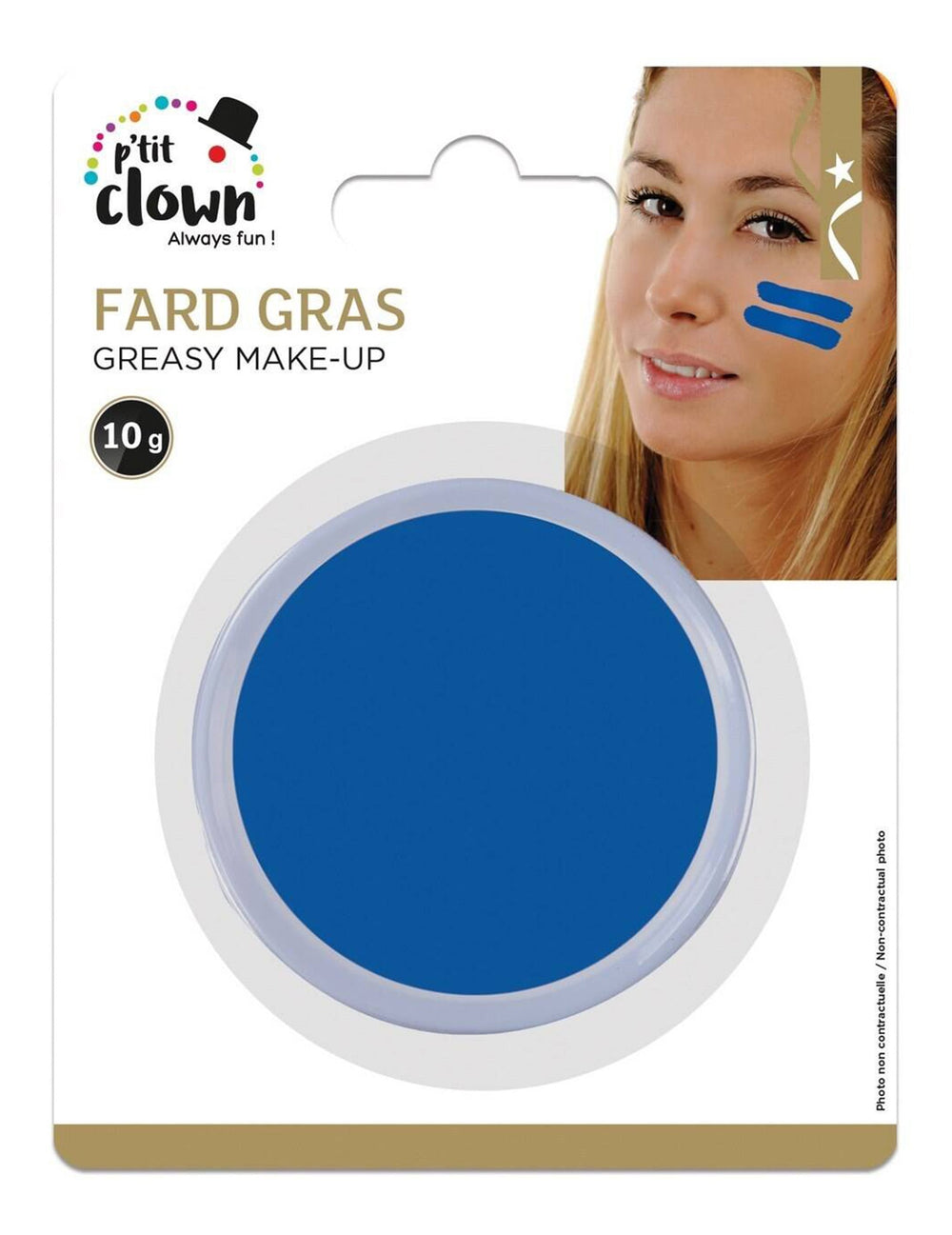 Vue du packaging du maquillage fard gras pour adulte bleu
