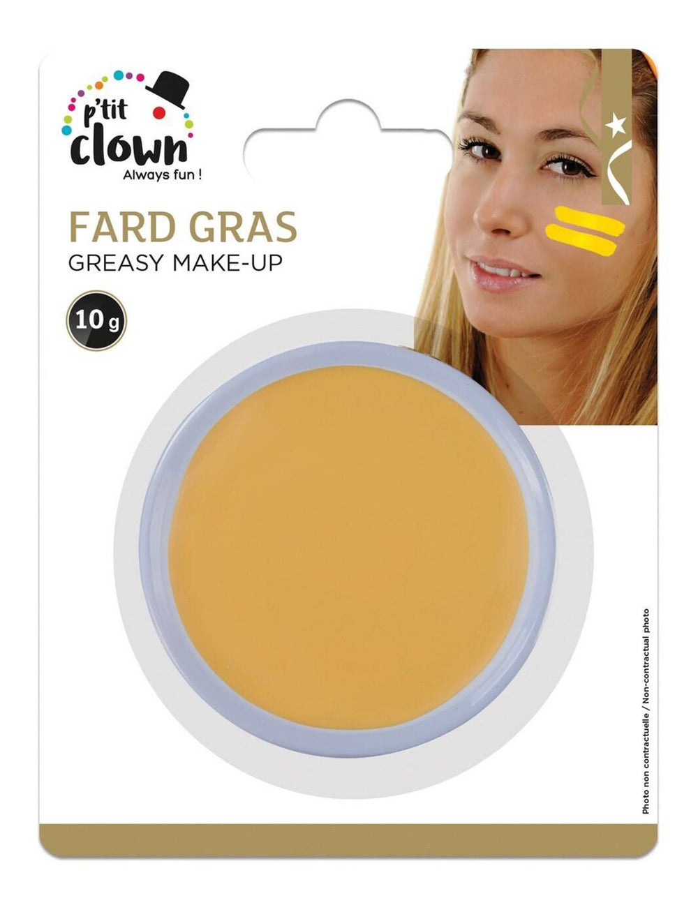 Vue du packaging du maquillage fard gras pour adulte jaune