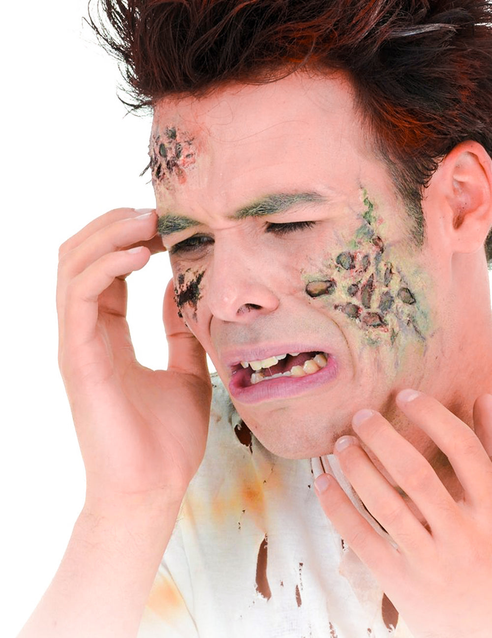 Gros plan sur l'effet de blessure du maquillage latex liquide blanc pour adulte