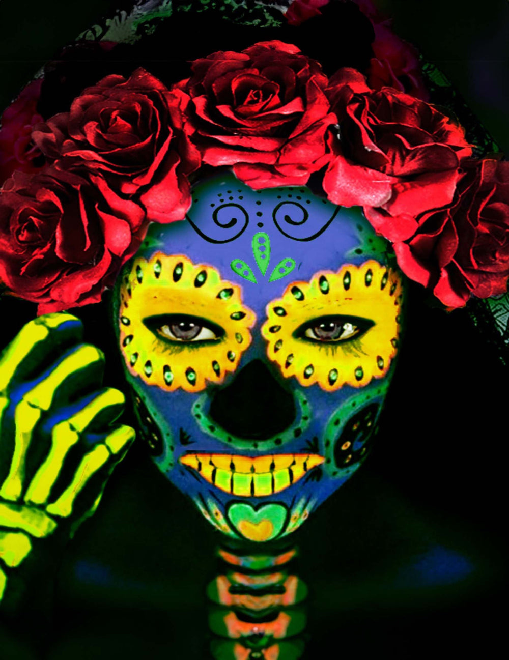 Maquillage de crâne mexicain du maquillage néon pour visage et corps jaune fluo