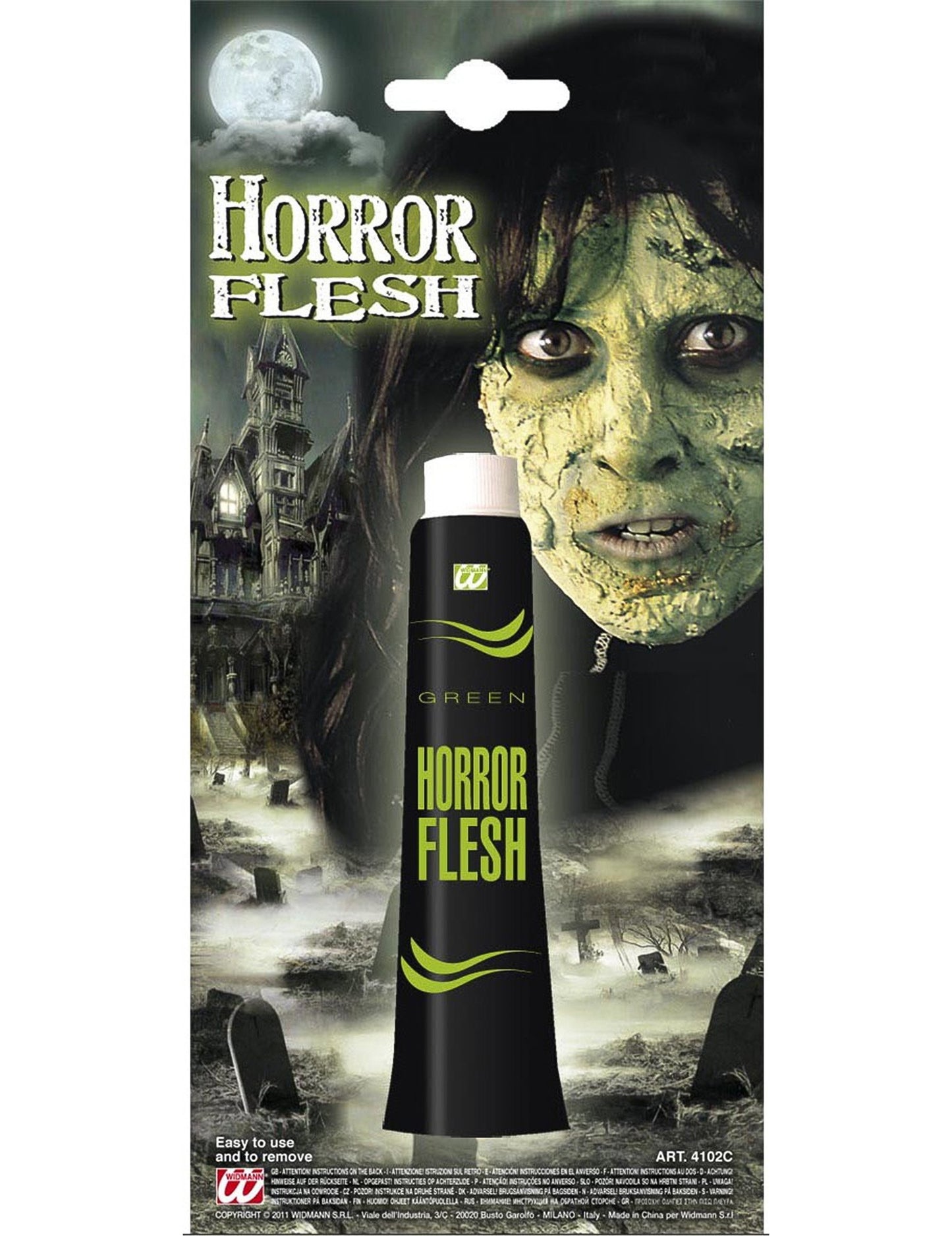 Embalaža in cev zelenega ličila za kožo za noč čarovnic