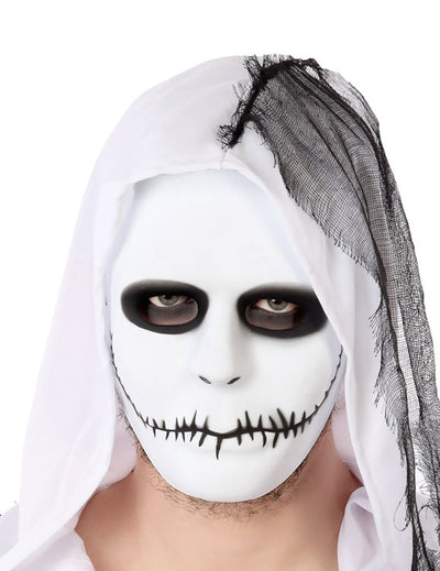 Masque blanc bouche cousue pour adulte avec contour des yeux noir et voile