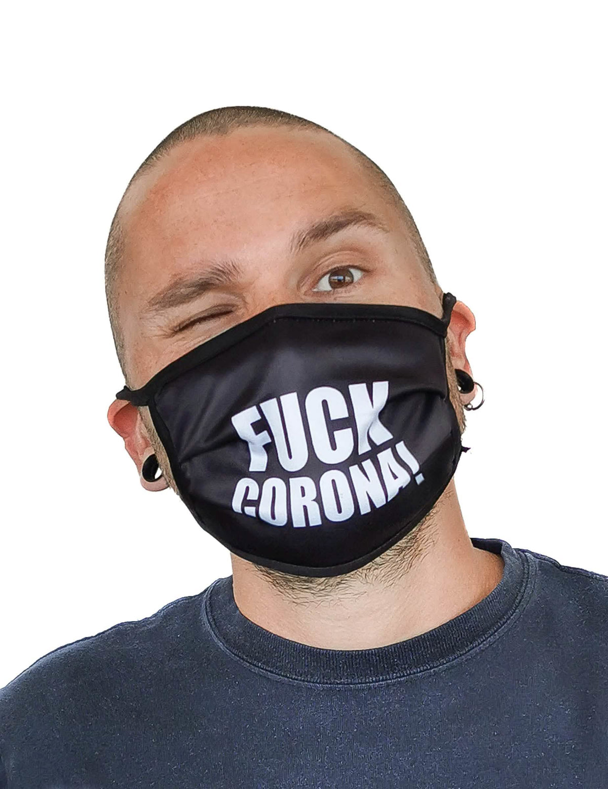 Maska, ki zakriva nos, z napisom Fuck Corona za odrasli, črna z belim besedilom